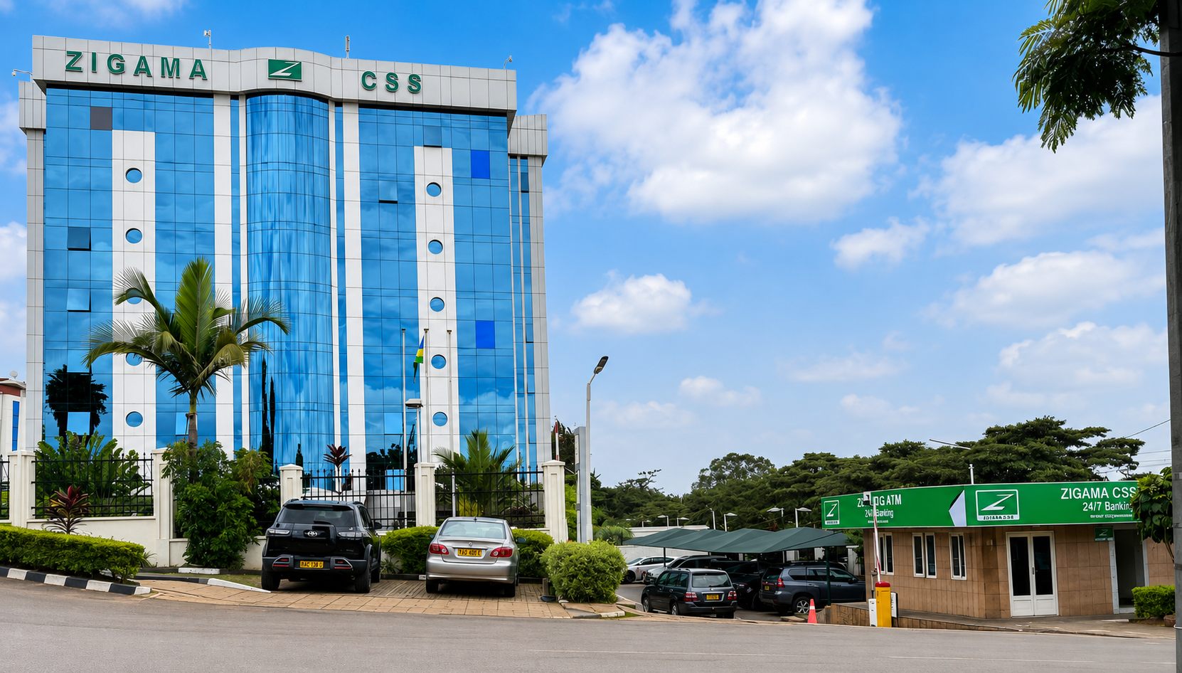 The Zigama CSS head office in Kigali, with its 24/7 banking kiosk